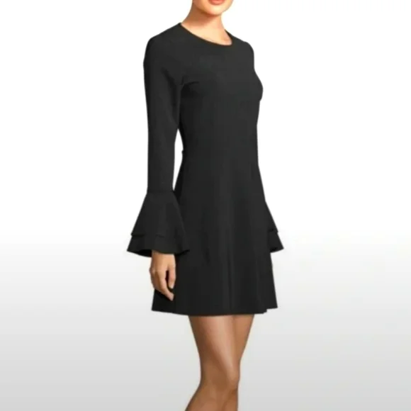 Parker Orlando Black Bell Sleeve Mini Dress - Picture 1 of 7